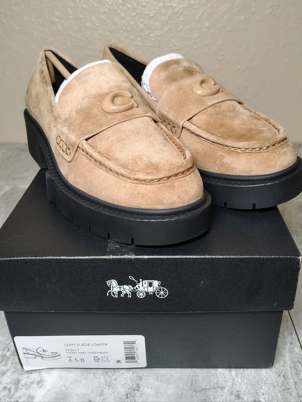 Coach Leah Suede Preppy Loafers Peanut Platform Lug Chunky 6.5